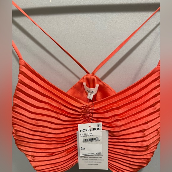 A.L.C. Ari Pleated Crop Top Spiced Coral NWT Size 4 - Picture 3 of 6
